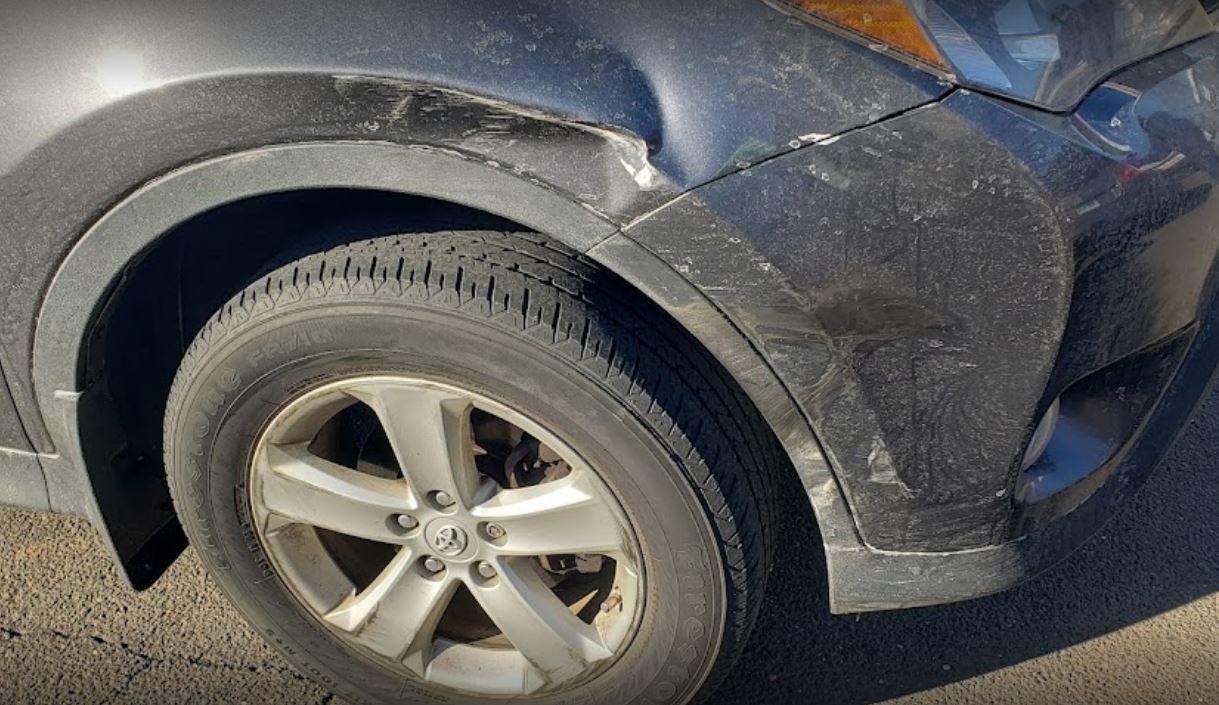 Damaged vehicle awaiting a documented repair inspection